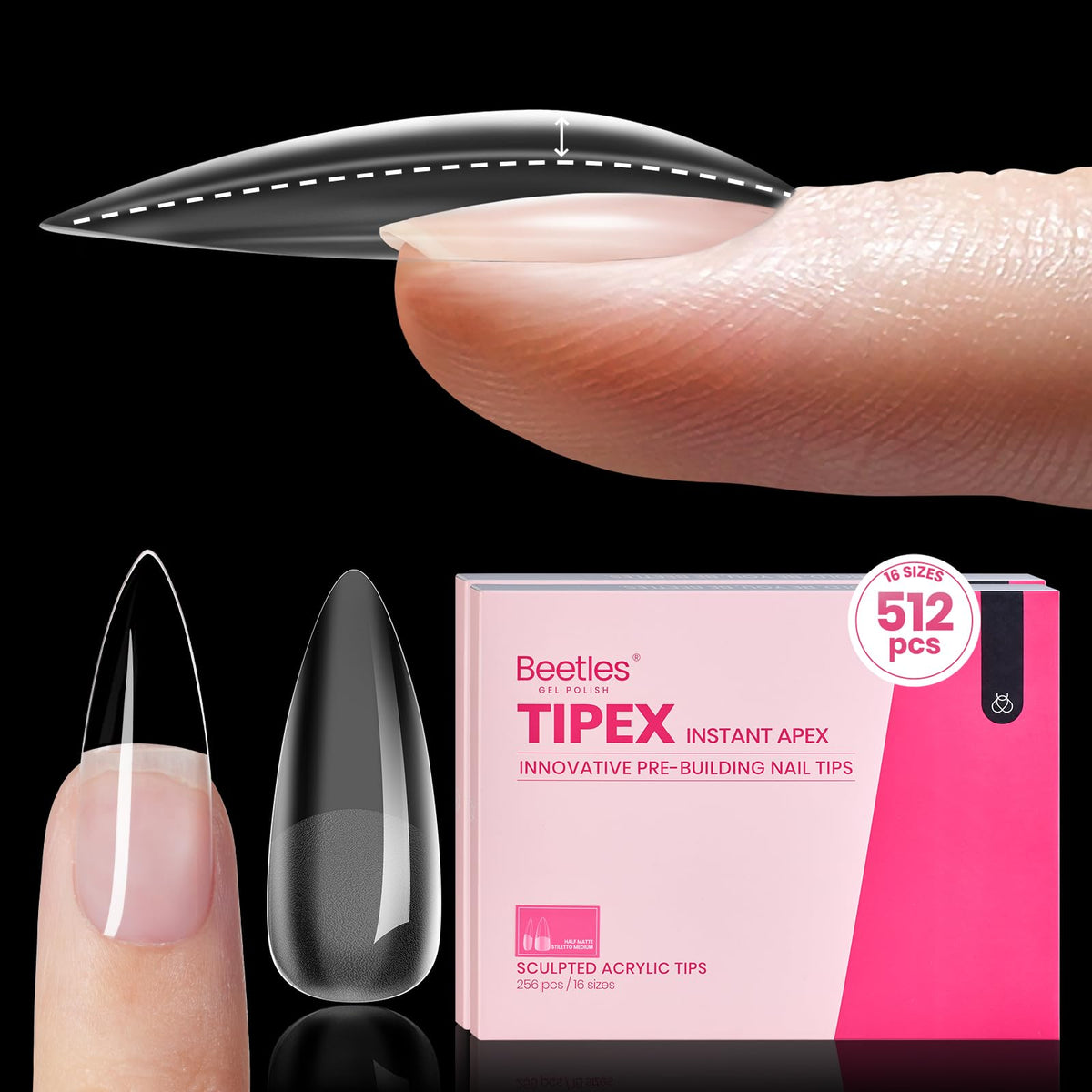 Conseille ongulaire Tipex Apex de beetles en forme stiletto, 512 pièces