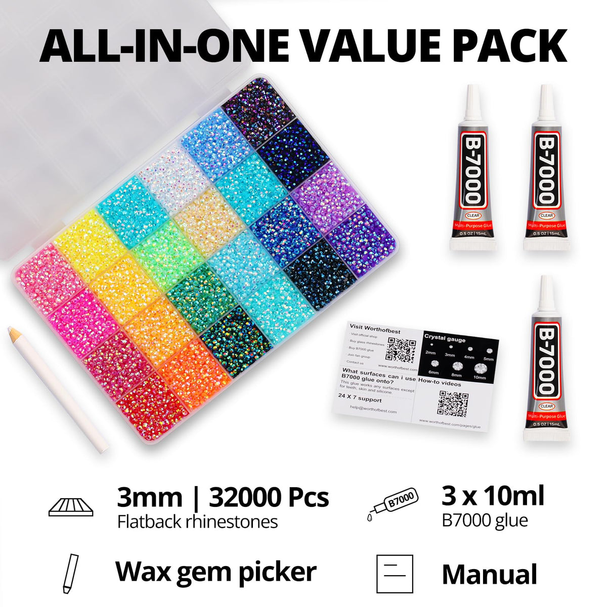 Conteneur de strass multicolores avec 24 compartiments