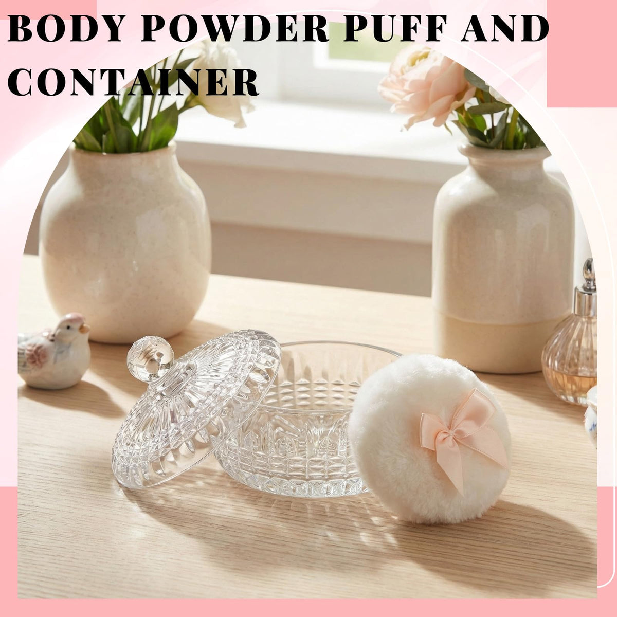 Conteneur en Verre avec Puffs de Maquillage Tioncy
