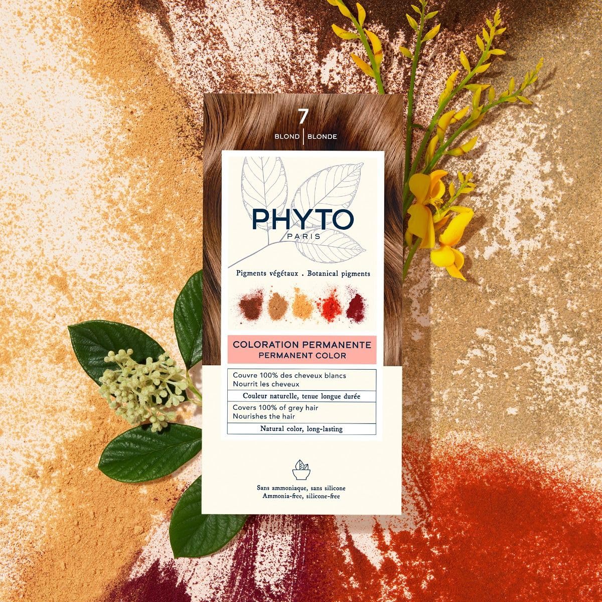 Contenu de la boîte de PHYTO Phytocolor 7 Blonde avec crème et développeur