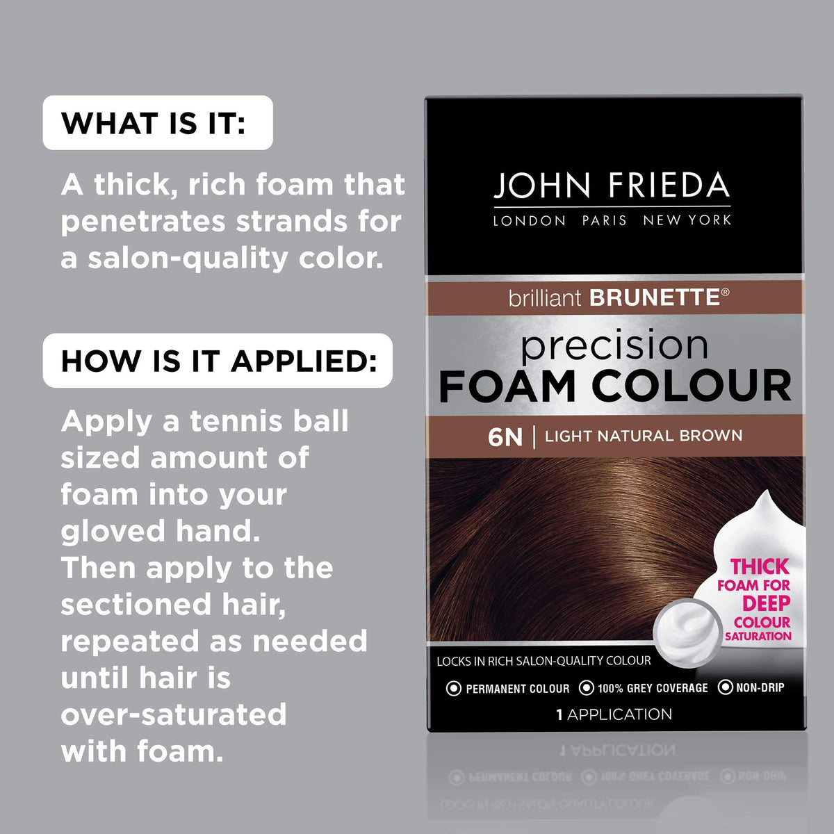 Contenu du kit de coloration John Frieda avec gants et instructions