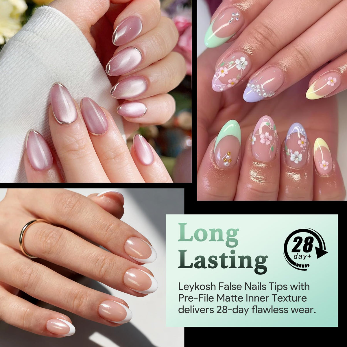 Contenu du kit LEYKOSH avec 216 tips d'ongles