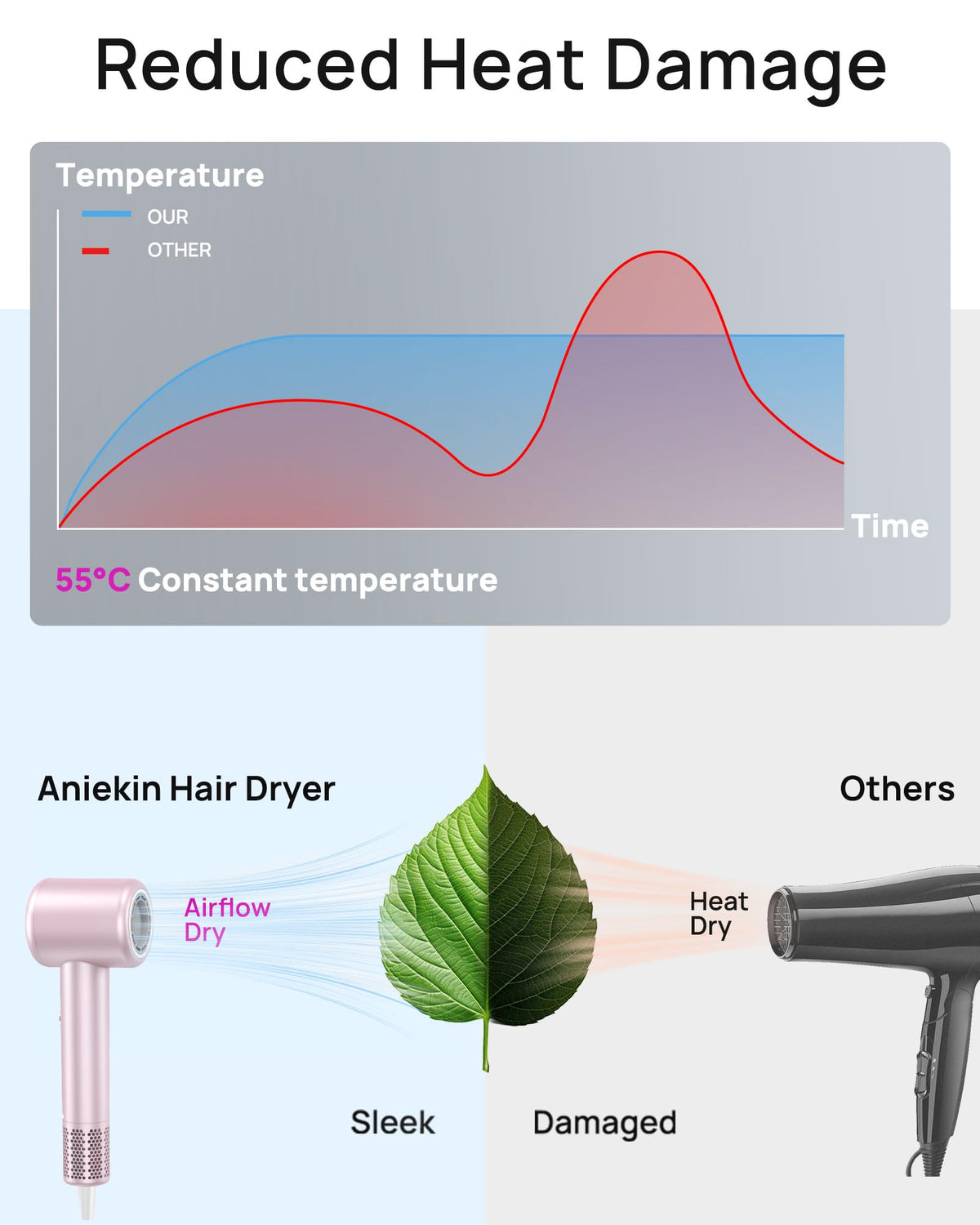 Contrôle de chaleur du sèche-cheveux ANIEKIN