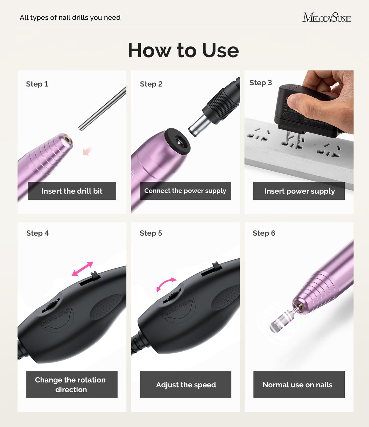 Contrôle de vitesse de la perceuse à ongles MelodySusie PC120B