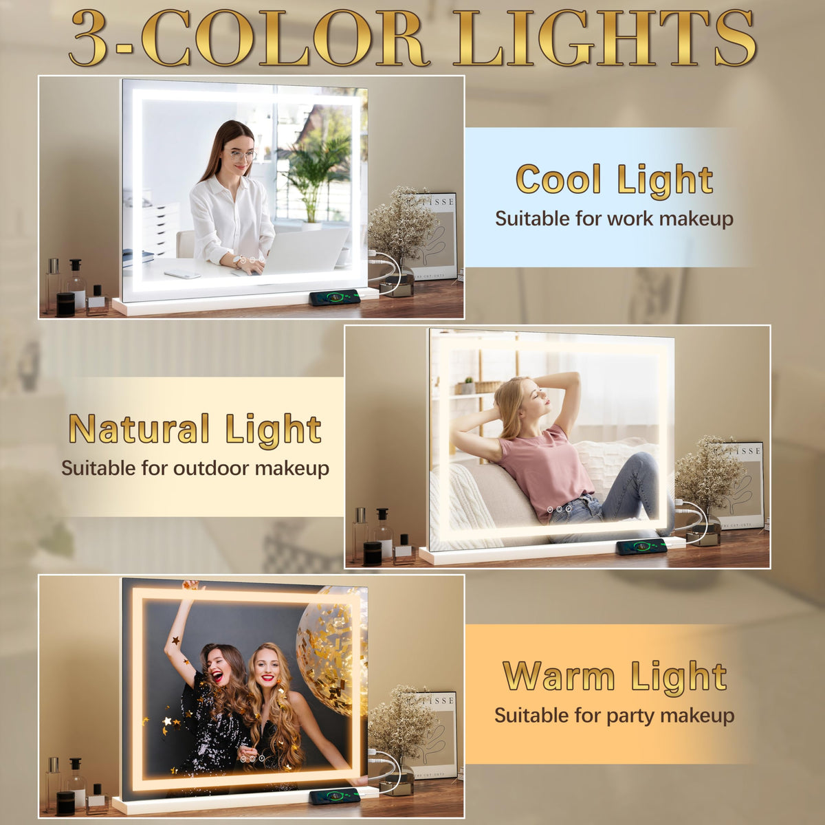Contrôle tactile du miroir ROLOVE avec réglage de la luminosité