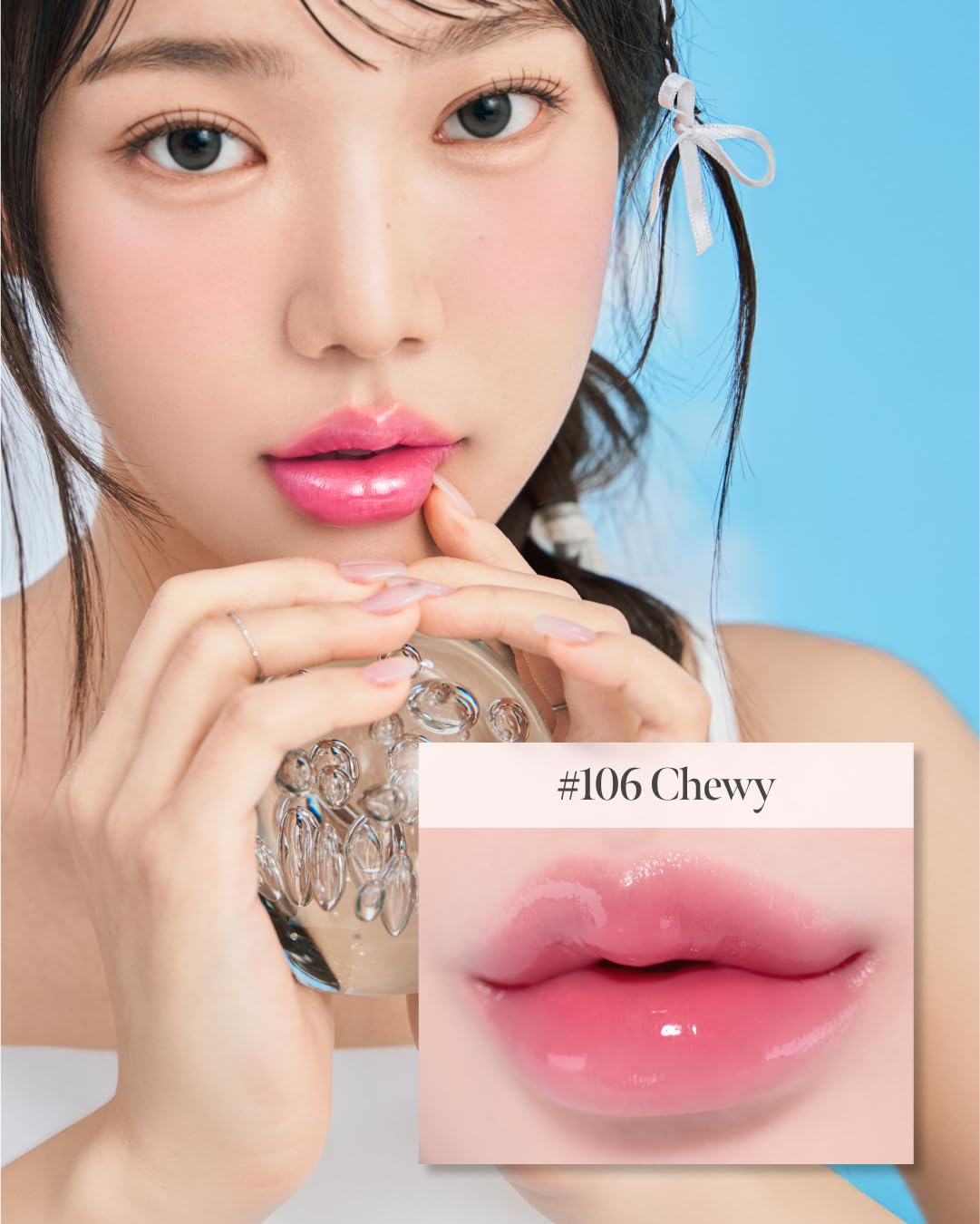 CORALHAZE Glow Lock Jelly Tint 106 Chewy avec fleur en arrière-plan