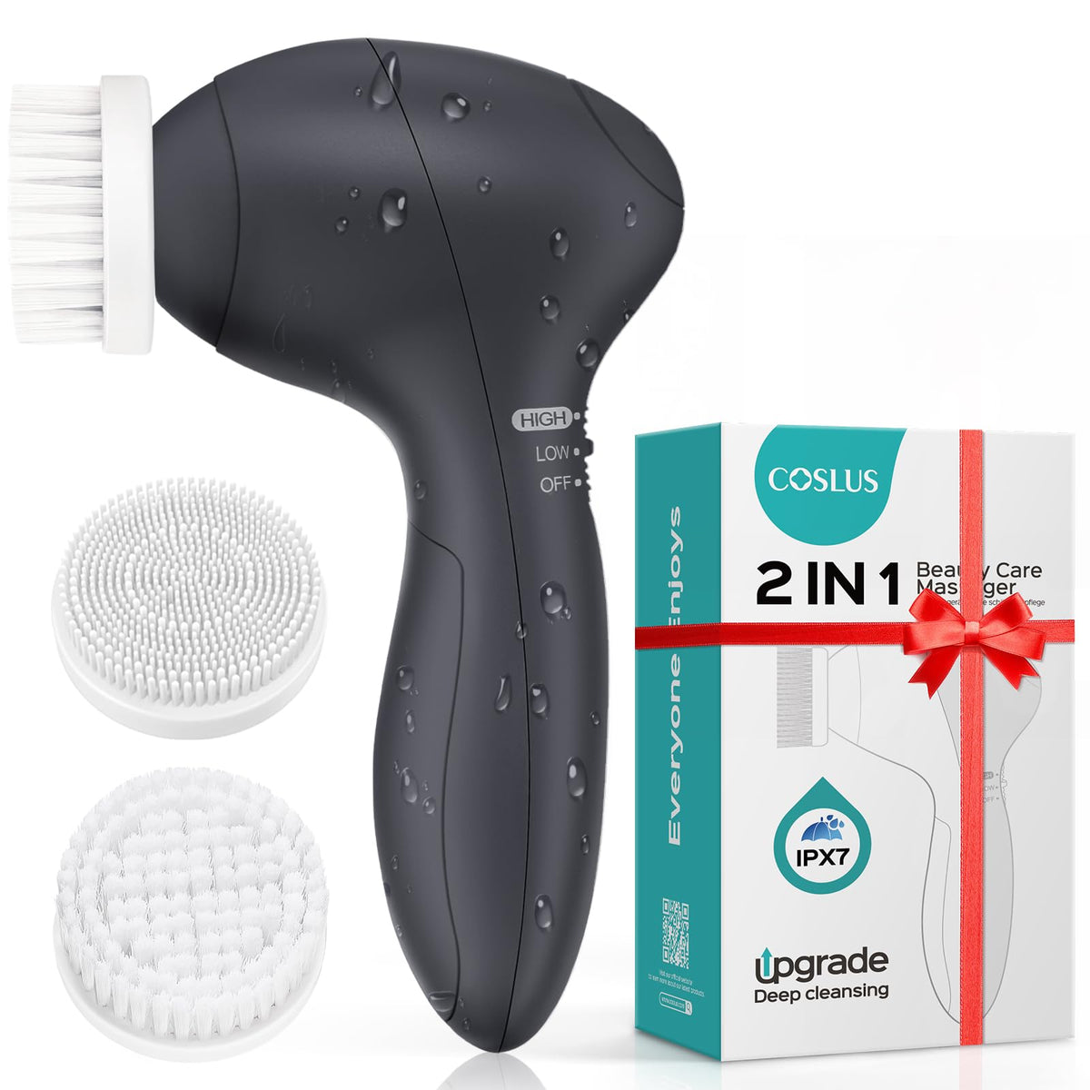COSLUS Brosse de Nettoyage Visage 2-en-1 vue avant avec rotation