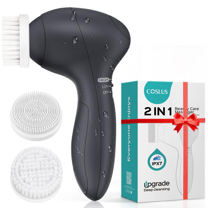 COSLUS Brosse de Nettoyage Visage 2-en-1 vue avant avec rotation