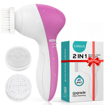 COSLUS Brosse de Nettoyage Visage 2-en-1 vue avant avec tête en silicone