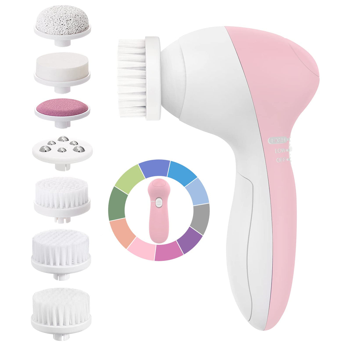 COSLUS Brosse Nettoyante Visage 7 en 1, modèle rose avec têtes interchangeables