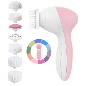 COSLUS Brosse Nettoyante Visage 7 en 1, modèle rose avec têtes interchangeables