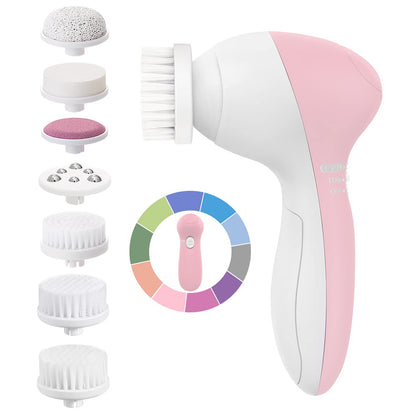 COSLUS Brosse Nettoyante Visage 7 en 1, modèle rose avec têtes interchangeables