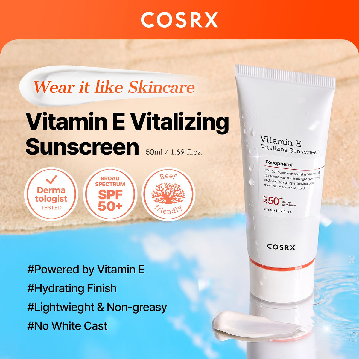 COSRX Crème Solaire Vitamine E application sur peau