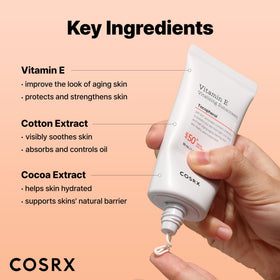 COSRX Crème Solaire Vitamine E ingrédients clés affichés