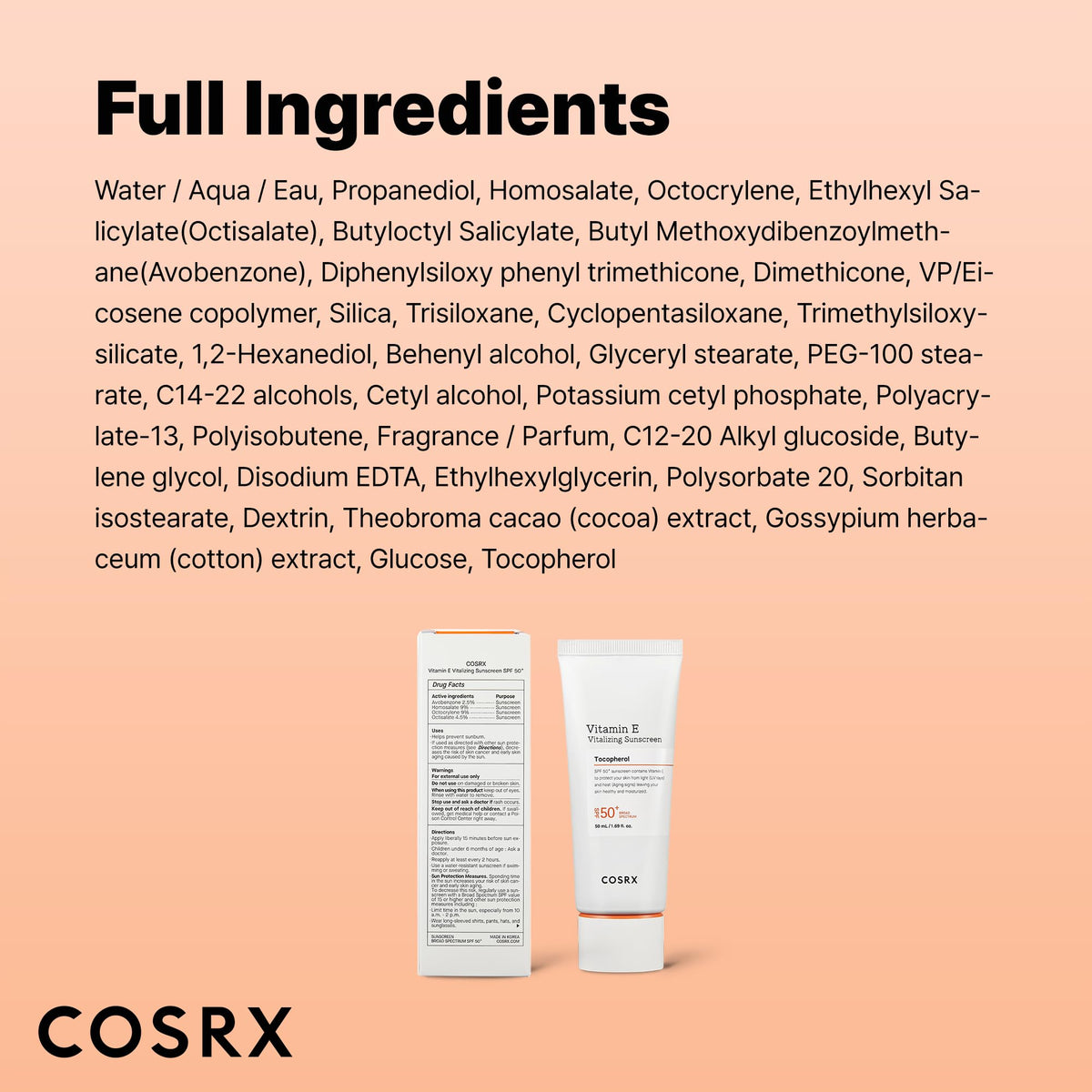 COSRX Crème Solaire Vitamine E packaging arrière