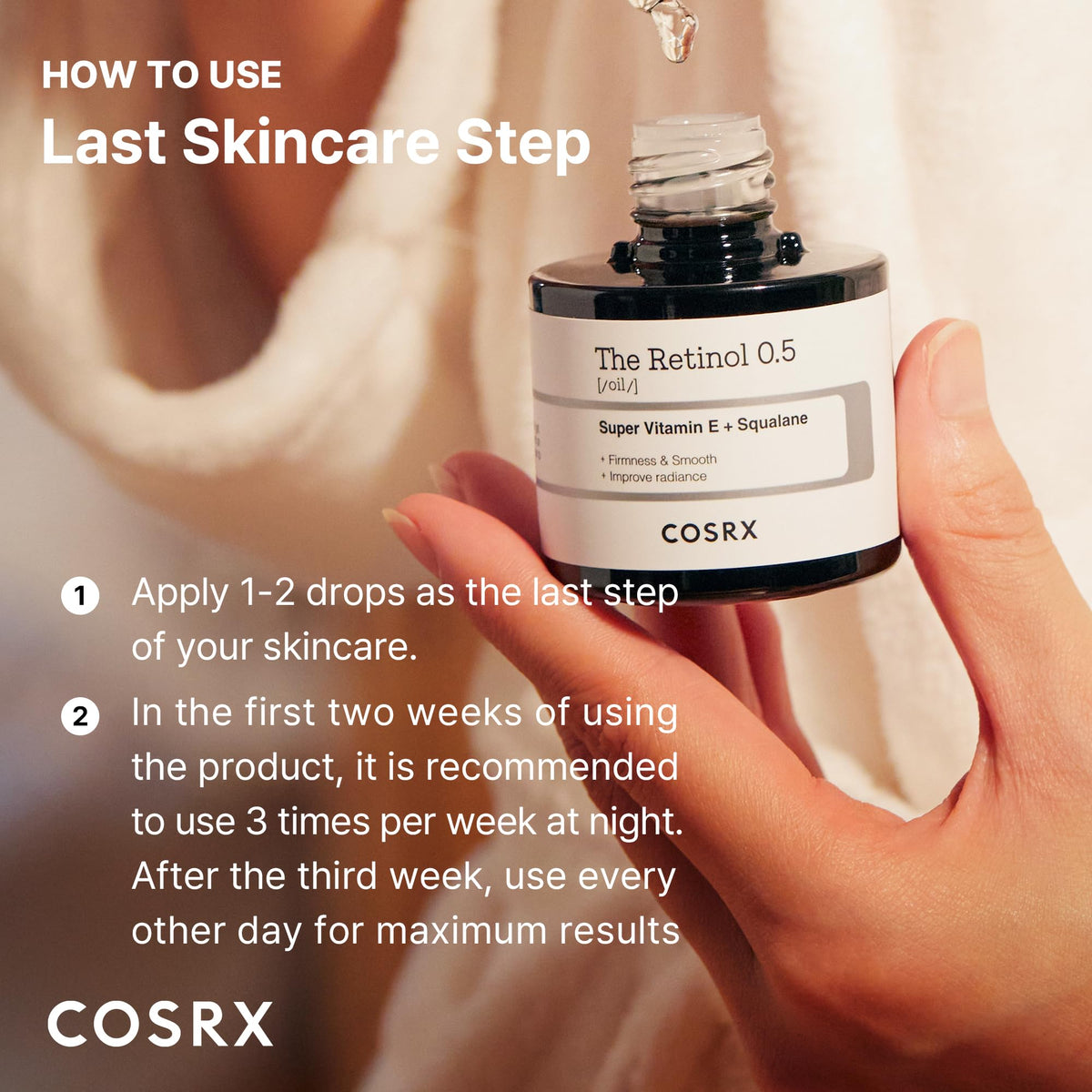 COSRX Huile de Rétinol 0,5% gouttes sur le doigt