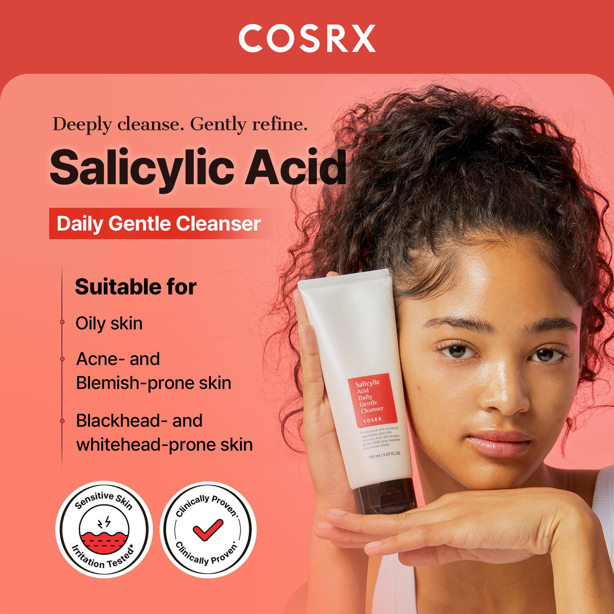 COSRX Nettoyant Doux à l'Acide Salicylique 190g texture sur la main
