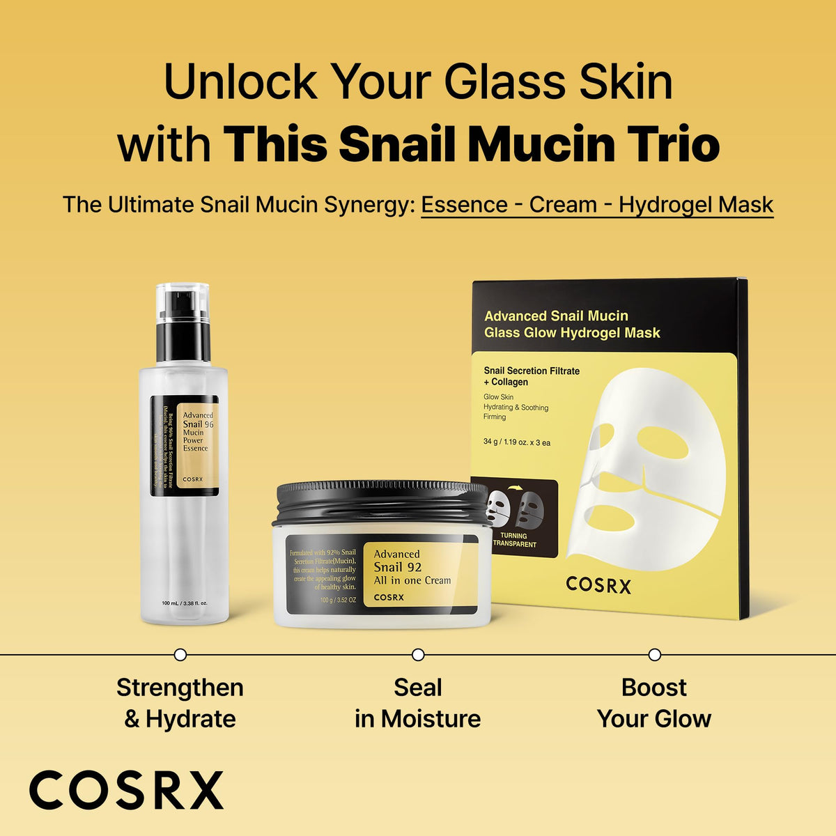 COSRX Sérum Mucine d'Escargot affiché avec accessoires de beauté