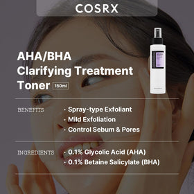 COSRX Toner AHA/BHA 150 ml avec étiquette et détails