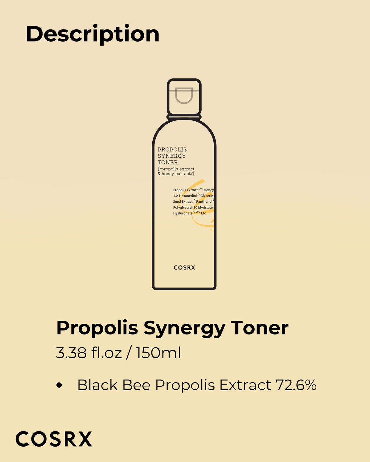 COSRX Toner Propolis 72% 200g avec gouttes sur surface