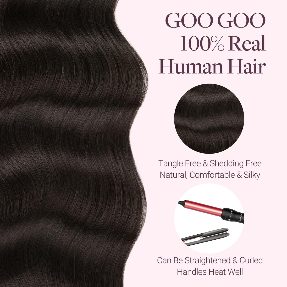Côté des extensions de cheveux GOO GOO avec texture naturelle