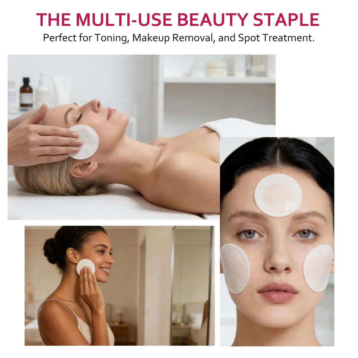 Coton Rounds Astraescly en utilisation pour démaquillage