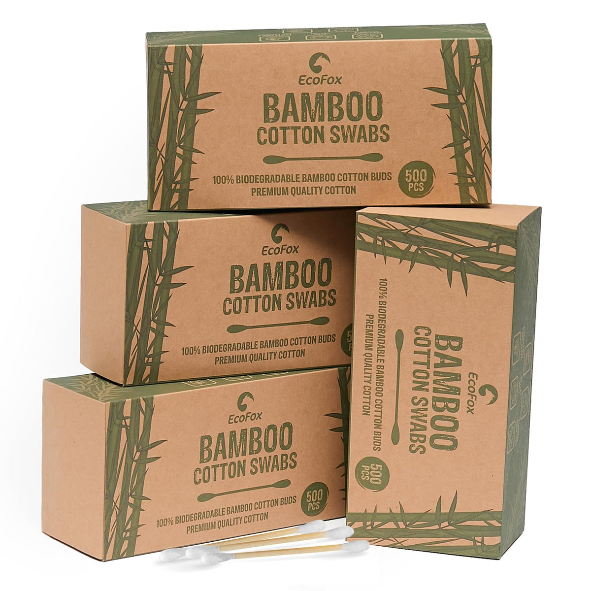 Coton-Tiges en Bambou EcoFox 2000 unités vue de face
