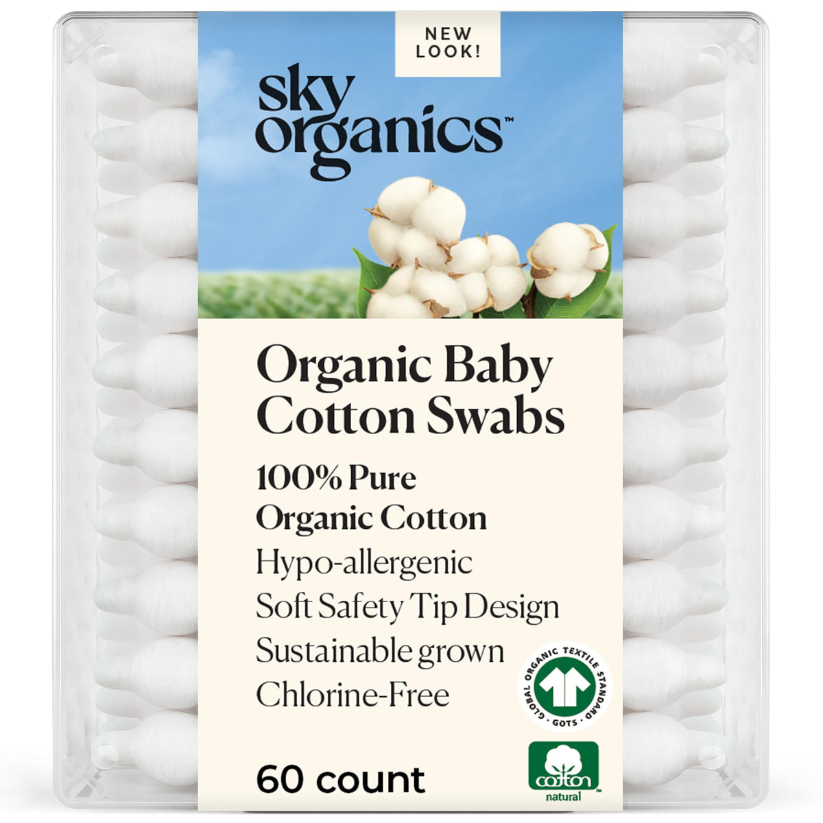 Cotons-tiges bio Sky Organics 60 unités en vue de face