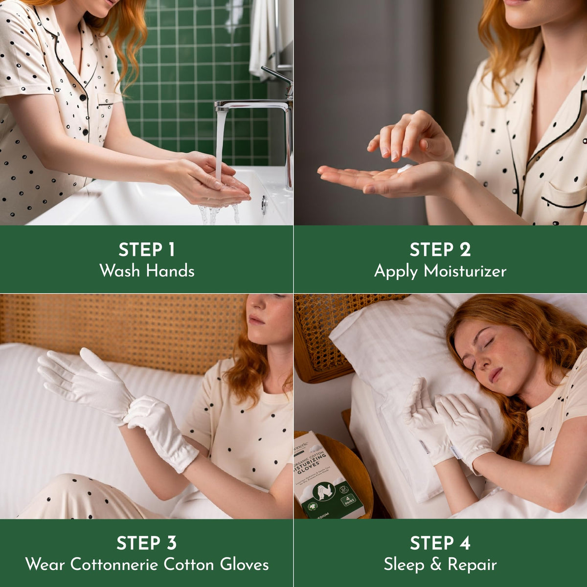 COTTONNERIE Gants en Coton Bio, en usage avec crème hydratante