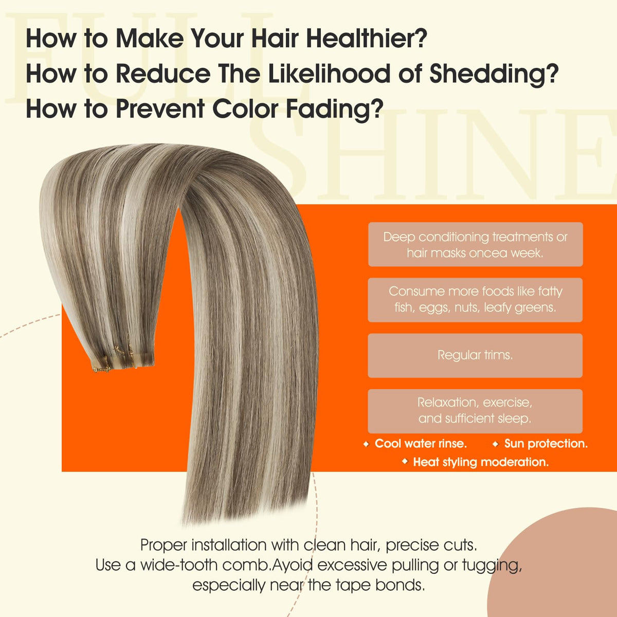 Couleur Ash Brown Blonde des extensions de cheveux Full Shine
