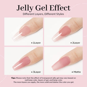 Couleur du vernis à ongles gel jelly rose modelones sur un ongle
