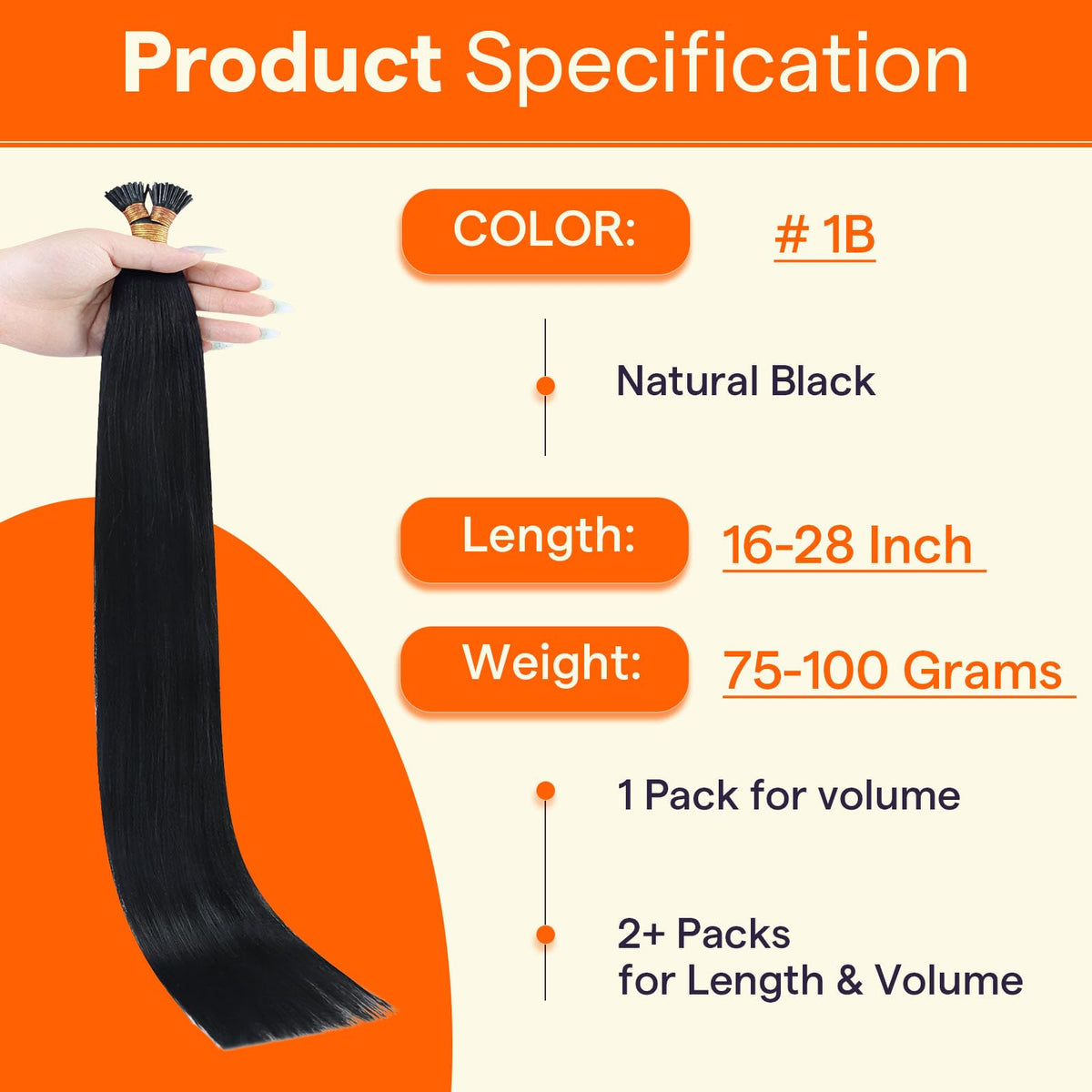 Couleur naturelle des extensions cheveux humains I Tip 24 pouces