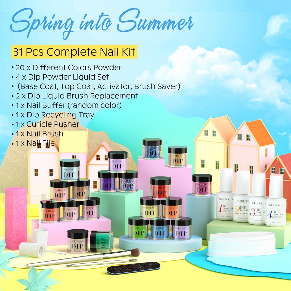 Couleurs estivales du kit de poudres à ongles AZUREBEAUTY