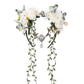 Couronne de fleurs blanche MOSTORY vue de face avec détails floraux