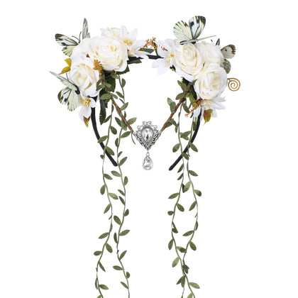 Couronne de fleurs blanche MOSTORY vue de face avec détails floraux