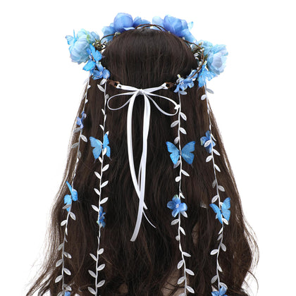 Couronne de fleurs bleue PartyforU vue avant avec design en vignes