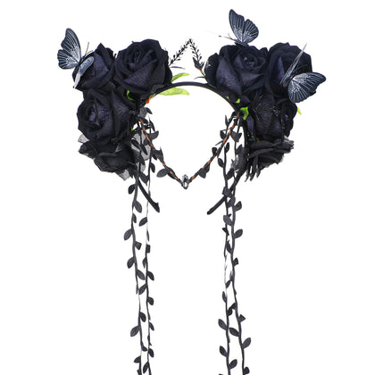 Couronne de fleurs noires MOSTORY vue de face