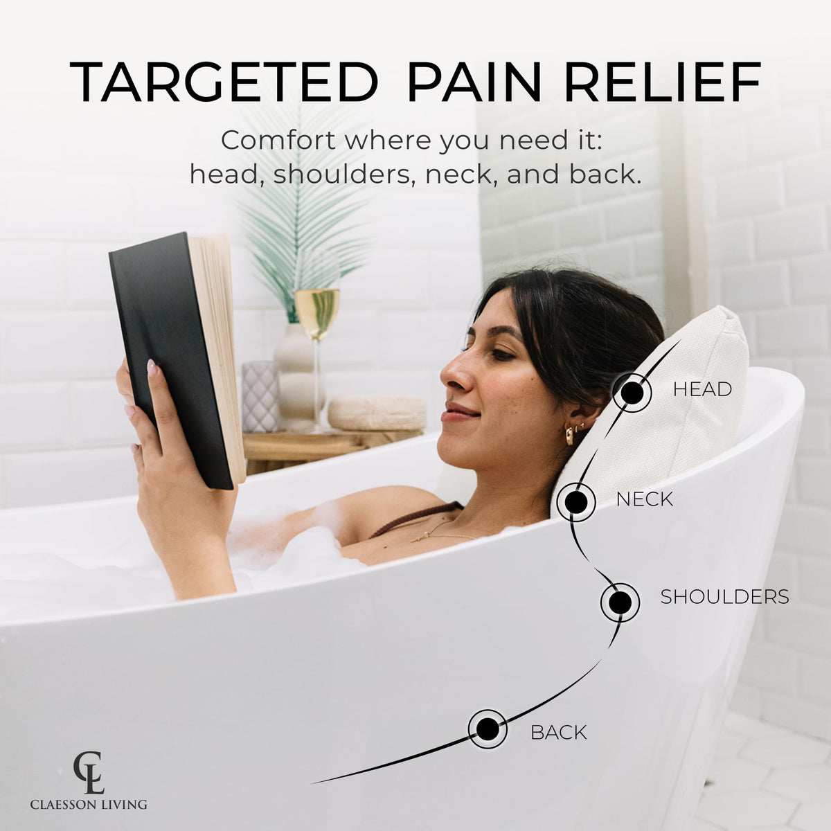 Coussin de bain Claessonliving posé dans une baignoire