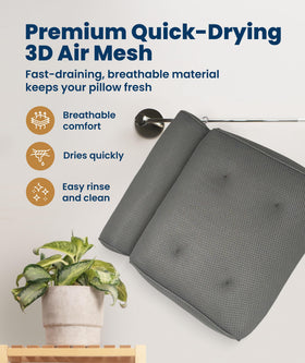 Coussin de bain luxe 4D gris accroché à une tringle