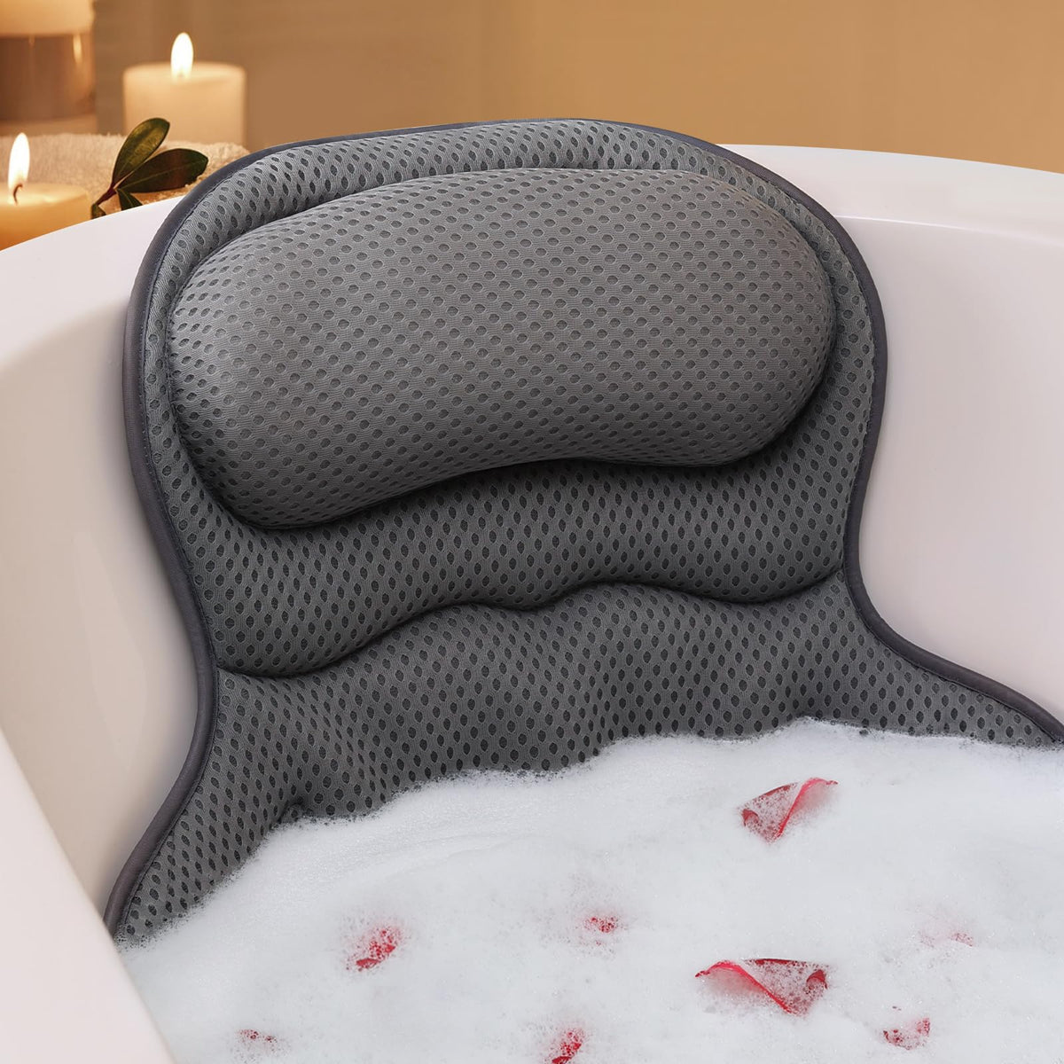 Coussin de bain Ozyalo gris avec rembourrage épais vue de face