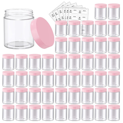 Couvercles roses sur contenants en plastique de 8 oz, vue de face