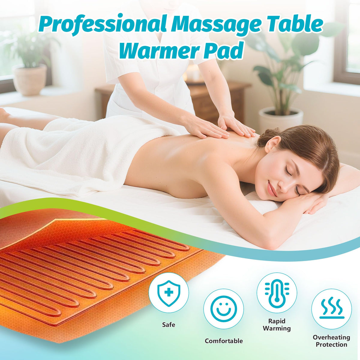 Couverture chauffante BECALIN installée sur une table de massage