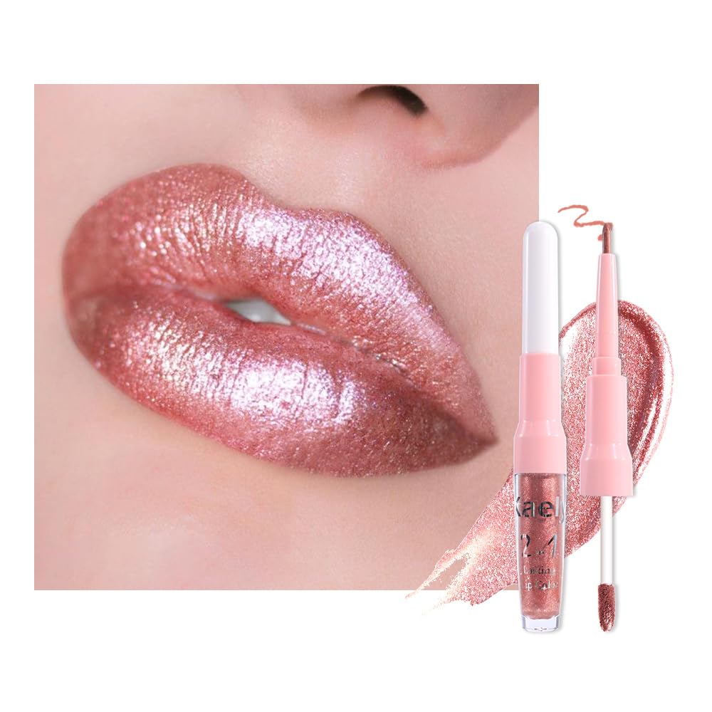 Crayon à lèvres et rouge à lèvres métalliques rose gold evpct, vue de face