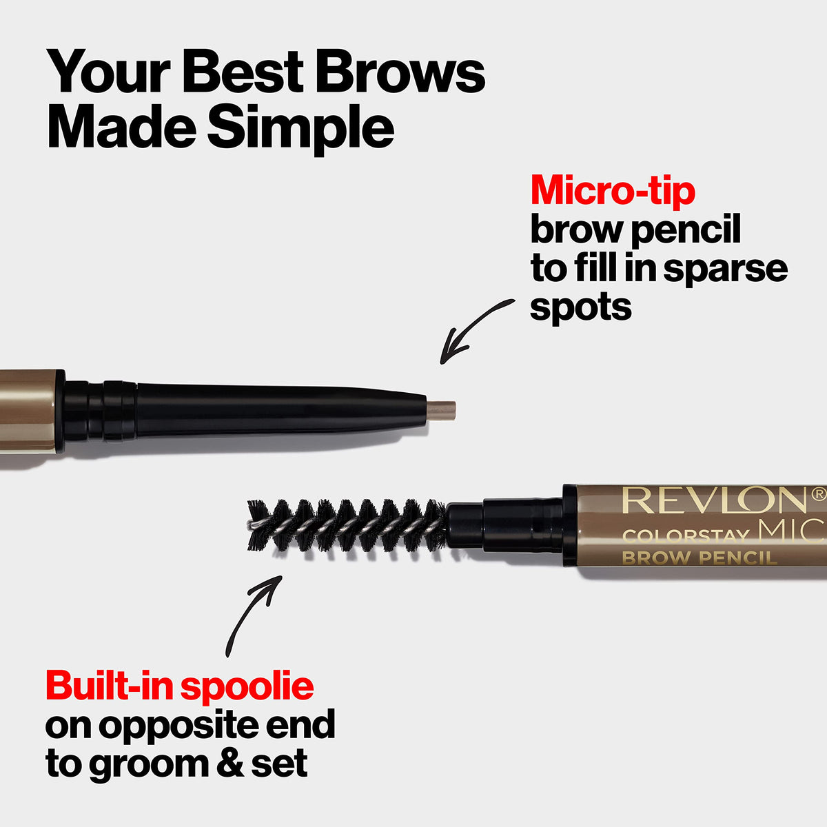Crayon à sourcils REVLON ColorStay Micro 453 Brun Doux sur fond blanc