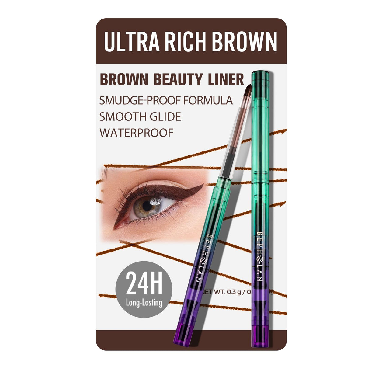 Crayon eyeliner gel BEPHOLAN marron vue de face