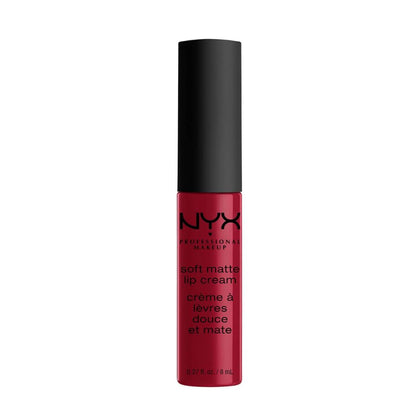 Crème à Lèvres Mat Douce NYX Monte Carlo 20g vue avant avec couleur rouge cranberry