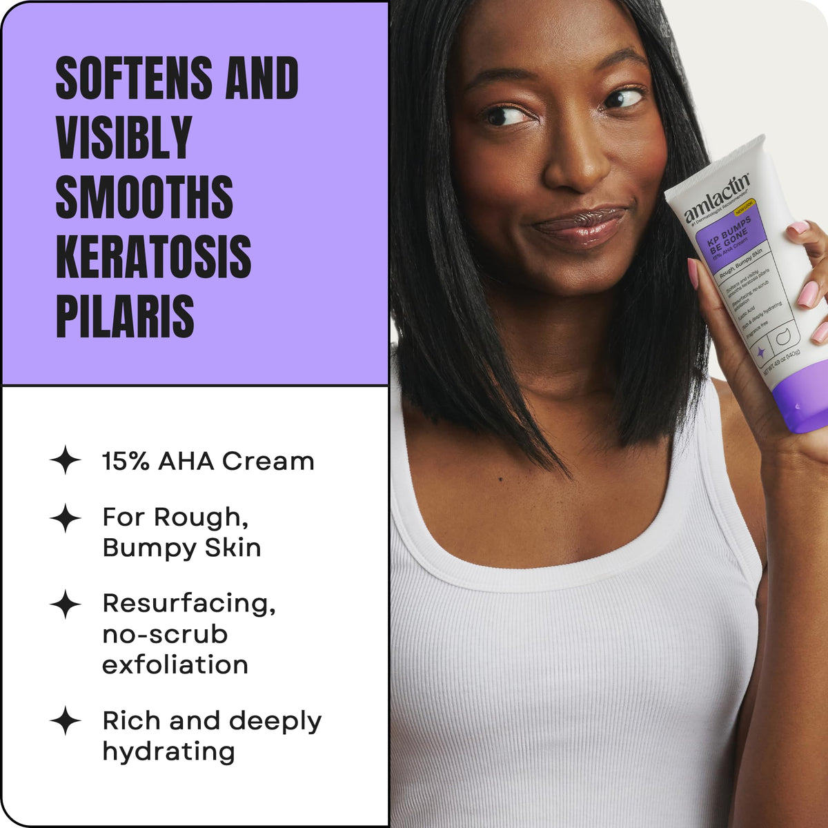 Crème AmLactin KP Bumps Be Gone 15% Acide Lactique, tube arrière
