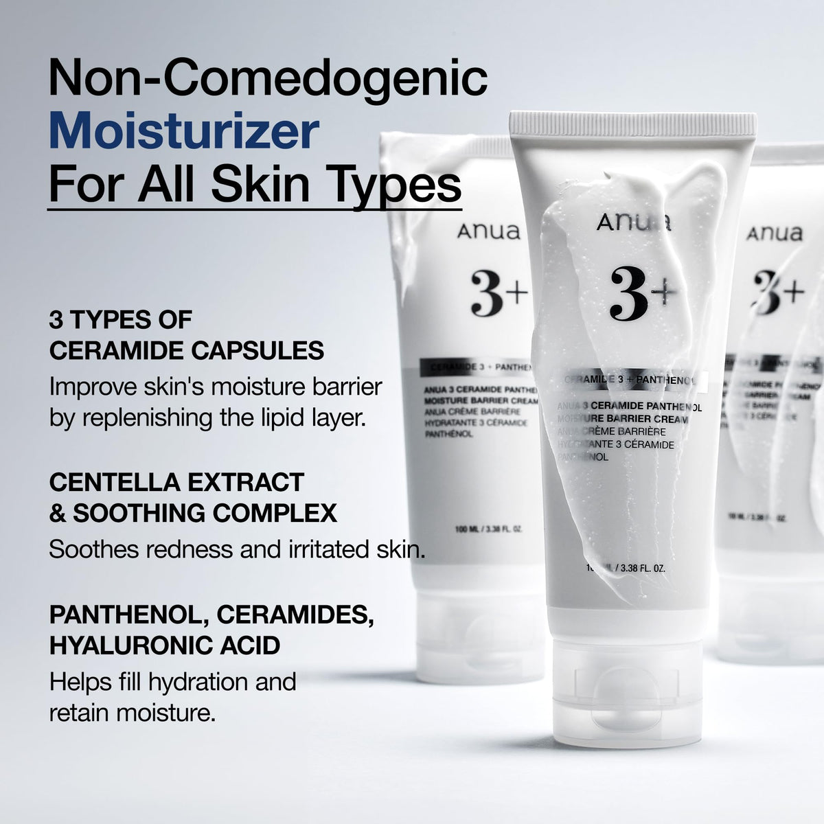 Crème ANUA 3 Ceramide Panthenol en cours d'application sur le visage