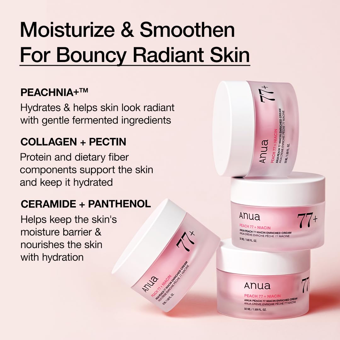 Crème ANUA Niacinamide Pêche avec un fond de fleurs