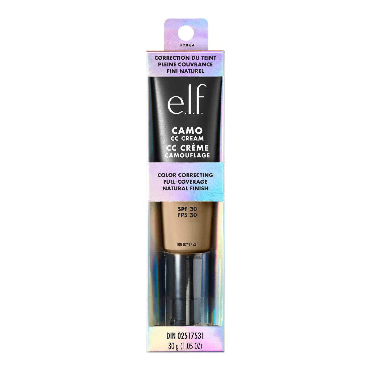 Crème CC Camo e.l.f. sur table avec accessoires de maquillage